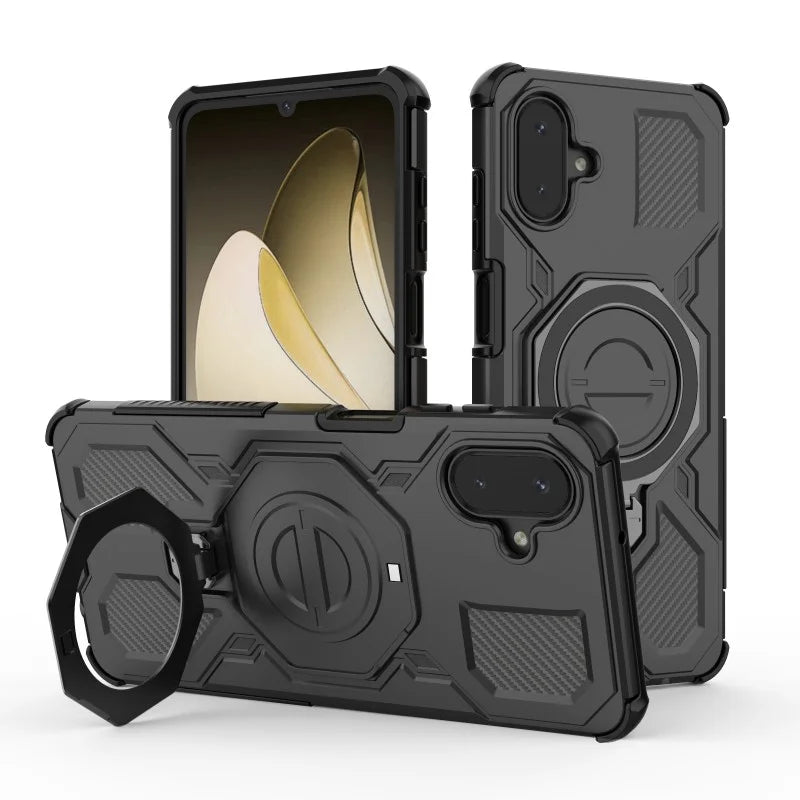 WANLONFENG For Samsung Galaxy A08 4G / A07 4G Case Kickstand with 2Pcs Screen Film  KJ Series PC TPU Phone Cover (Big Lens Hole) - Black - 4