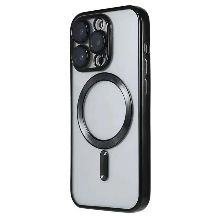 For iPhone 15 Pro Magnetic Case CD Veins Glass Lens Guard TPU Phone Back Cover - Black - 1