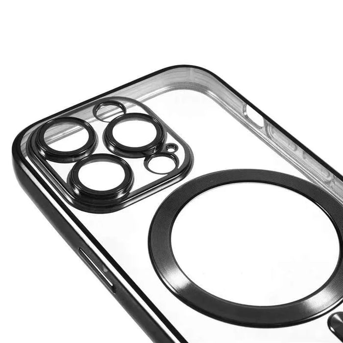 For iPhone 15 Pro Magnetic Case CD Veins Glass Lens Guard TPU Phone Back Cover - Black - 5