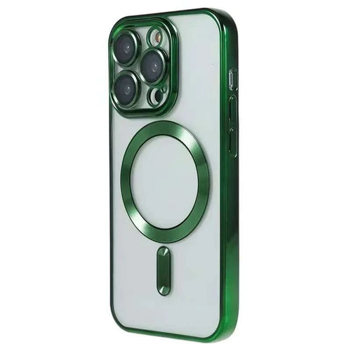 For iPhone 15 Pro Max Magnetic Case CD Veins Glass Lens Guard TPU Phone Back Cover - Green - 1