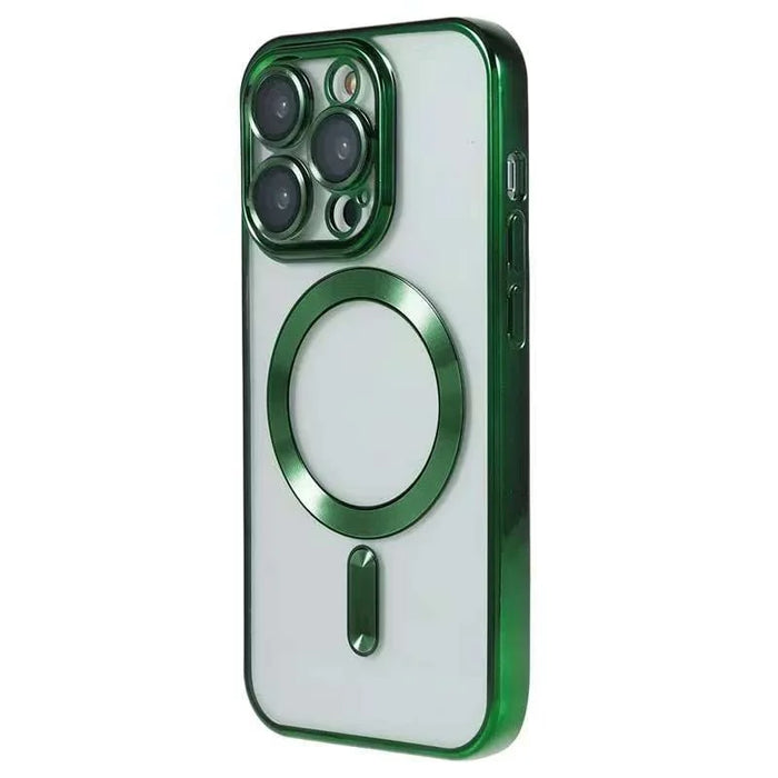 For iPhone 15 Pro Max Magnetic Case CD Veins Glass Lens Guard TPU Phone Back Cover - Green - 1