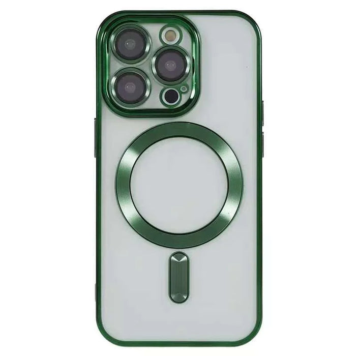 For iPhone 15 Pro Max Magnetic Case CD Veins Glass Lens Guard TPU Phone Back Cover - Green - 3