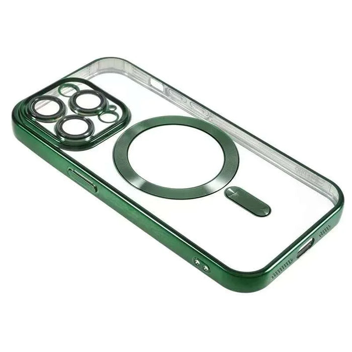 For iPhone 15 Pro Max Magnetic Case CD Veins Glass Lens Guard TPU Phone Back Cover - Green - 4