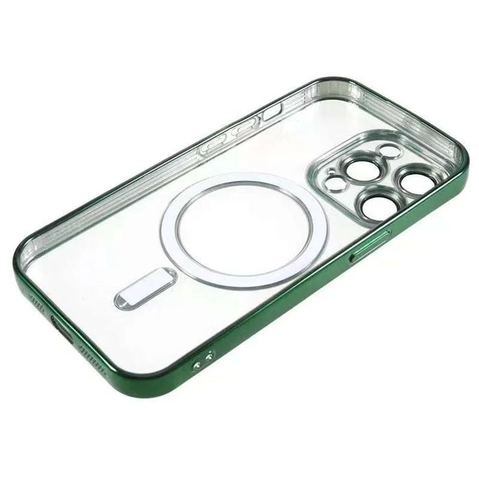 For iPhone 15 Pro Max Magnetic Case CD Veins Glass Lens Guard TPU Phone Back Cover - Green - 5