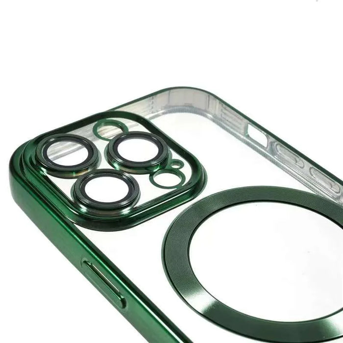 For iPhone 15 Pro Max Magnetic Case CD Veins Glass Lens Guard TPU Phone Back Cover - Green - 6