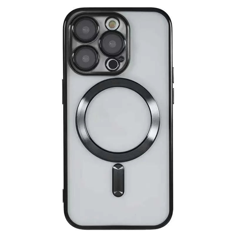 For iPhone 14 Pro Max Magnetic Case CD Veins Glass Lens Guard TPU Phone Back Cover - Black - 2