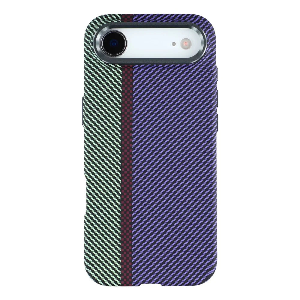 For iPhone Air Magnetic Case Water Transfer Printing Metal Frame PC Phone Back Cover - Striped Purple - 1