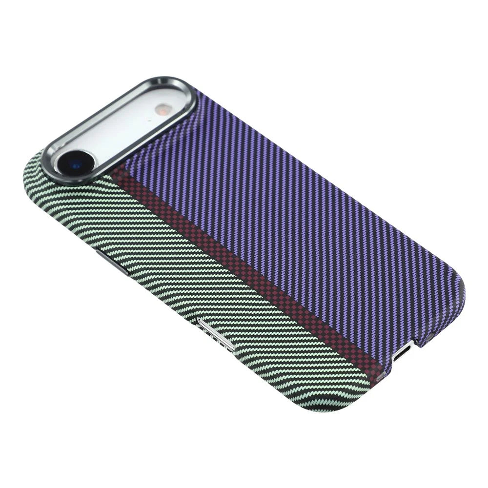 For iPhone Air Magnetic Case Water Transfer Printing Metal Frame PC Phone Back Cover - Striped Purple - 3