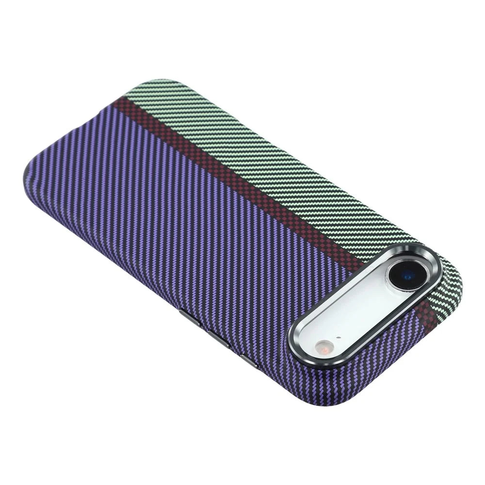 For iPhone Air Magnetic Case Water Transfer Printing Metal Frame PC Phone Back Cover - Striped Purple - 4