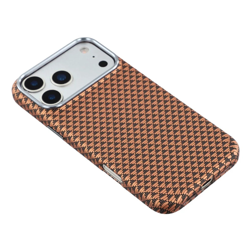 For iPhone 17 Pro Magnetic Case Water Transfer Printing Metal Frame PC Phone Back Cover - Golden Triangle - 4