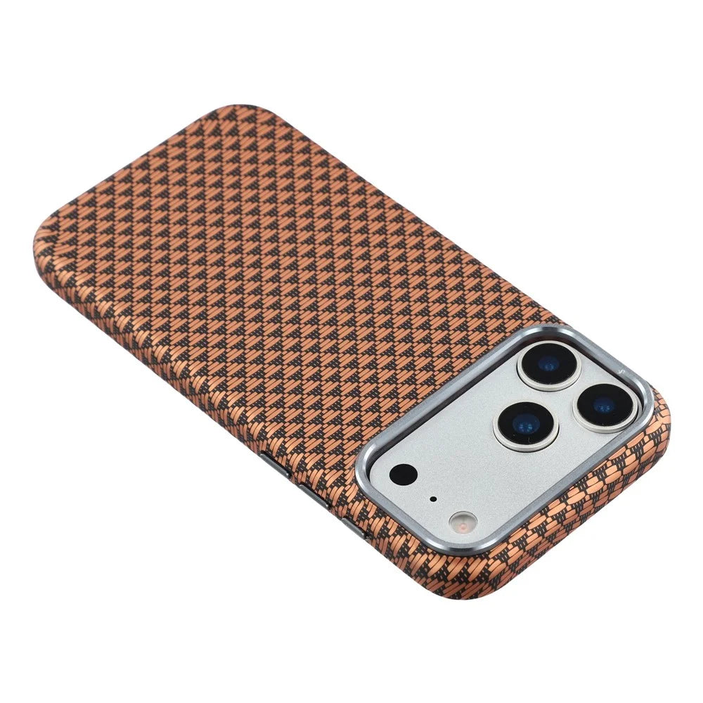 For iPhone 17 Pro Magnetic Case Water Transfer Printing Metal Frame PC Phone Back Cover - Golden Triangle - 5