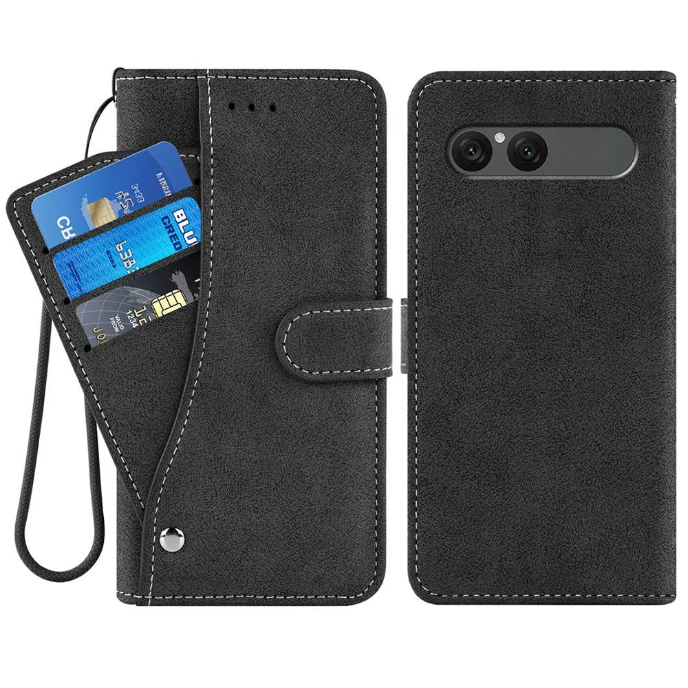 For Sony Xperia 10 VII Case Retro PU Leather Wallet Phone Cover with Rotating Card Slots Holder - Black - 1