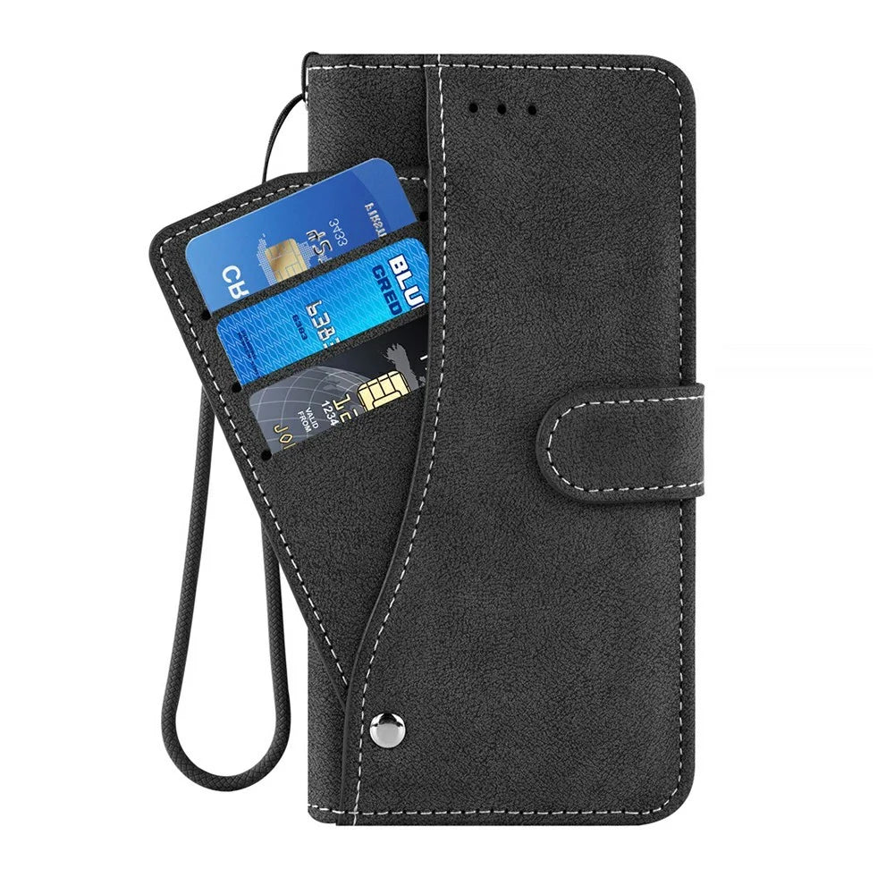 For Sony Xperia 10 VII Case Retro PU Leather Wallet Phone Cover with Rotating Card Slots Holder - Black - 7