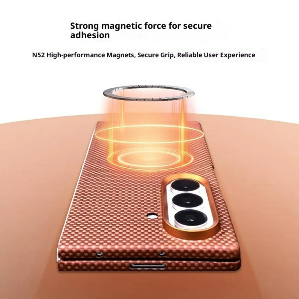 For Samsung Galaxy Z Fold7 5G Magnetic Case Aramid Fiber Phone Cover with Metal Lens Frame - 5