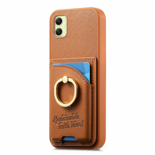 For Samsung Galaxy A06 4G Case Card Holder Rhinestone Ring Holder Kickstand Leather Back Phone Cover - Brown - 1