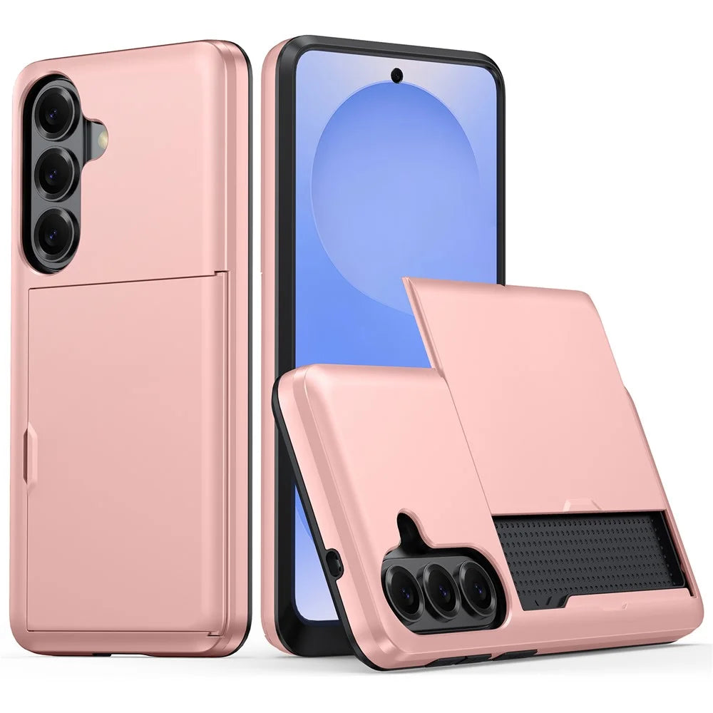 For Samsung Galaxy S26+ Case with Card Holder TPU + PC Phone Back Cover - Rose Gold - 1