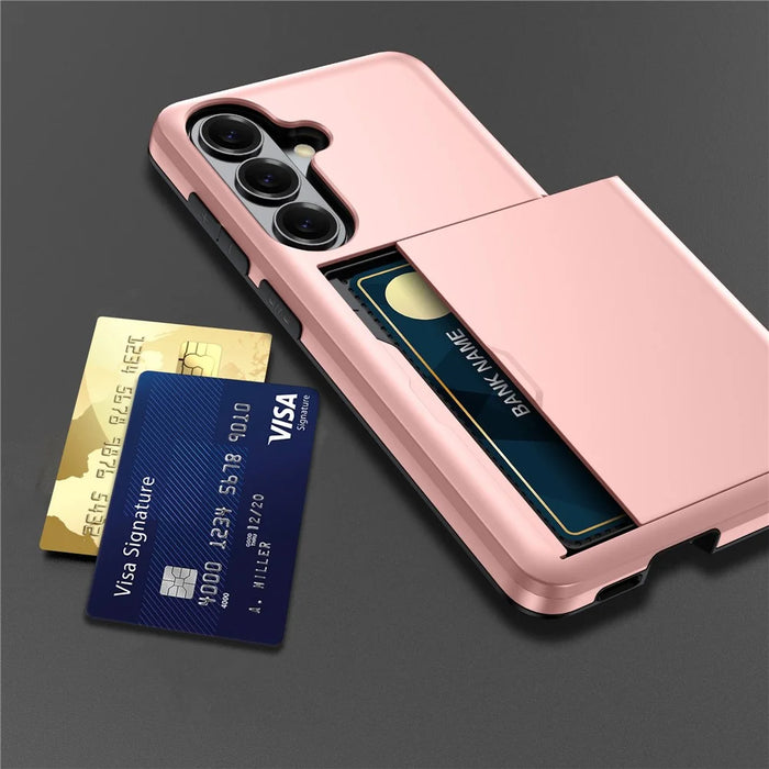 For Samsung Galaxy S26+ Case with Card Holder TPU + PC Phone Back Cover - Rose Gold - 6