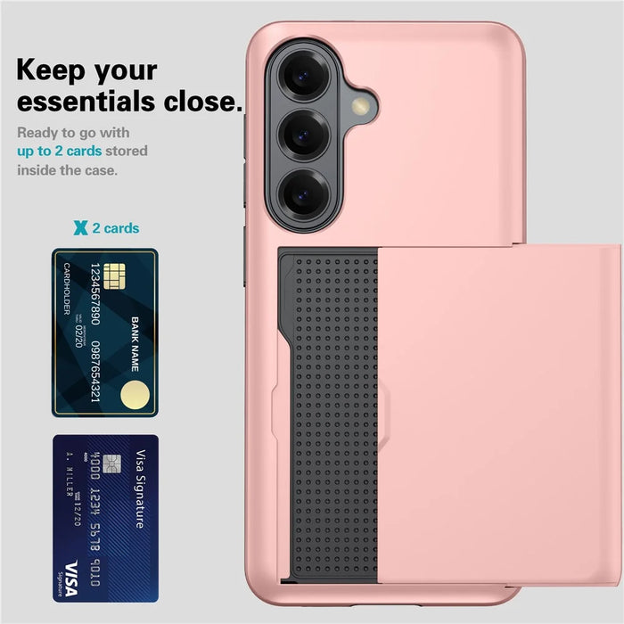 For Samsung Galaxy S26+ Case with Card Holder TPU + PC Phone Back Cover - Rose Gold - 7