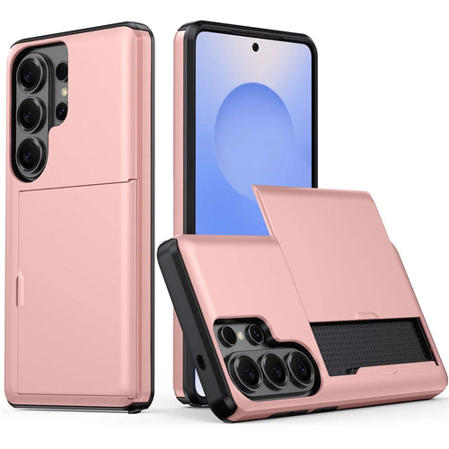 For Samsung Galaxy S26 Ultra Case with Card Holder TPU + PC Phone Back Cover - Rose Gold - 1