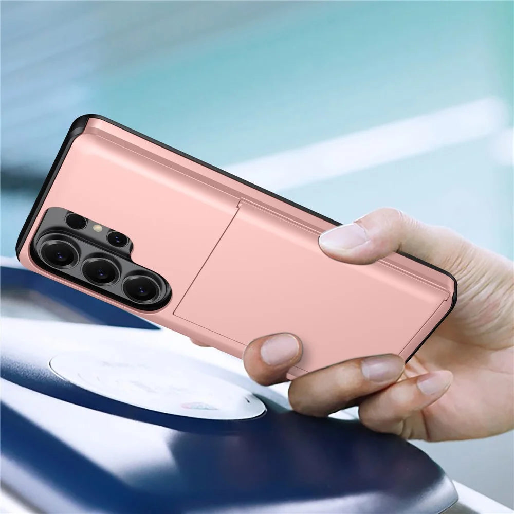 For Samsung Galaxy S26 Ultra Case with Card Holder TPU + PC Phone Back Cover - Rose Gold - 2