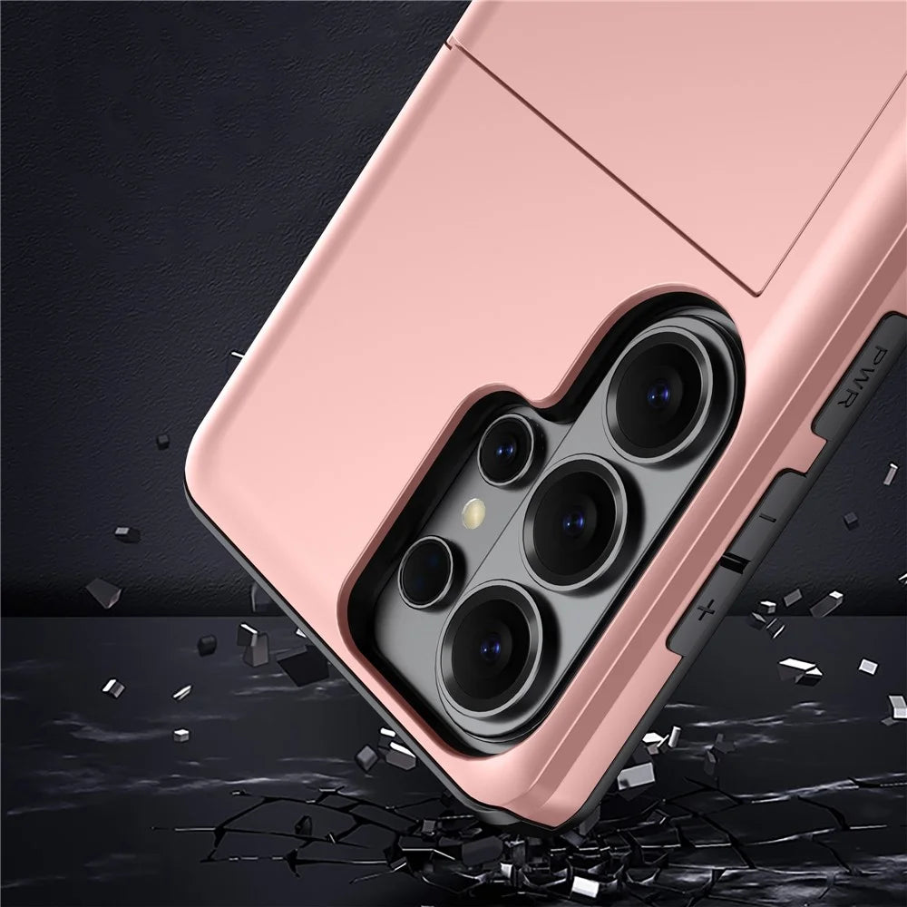 For Samsung Galaxy S26 Ultra Case with Card Holder TPU + PC Phone Back Cover - Rose Gold - 4