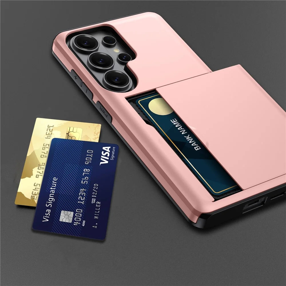 For Samsung Galaxy S26 Ultra Case with Card Holder TPU + PC Phone Back Cover - Rose Gold - 6