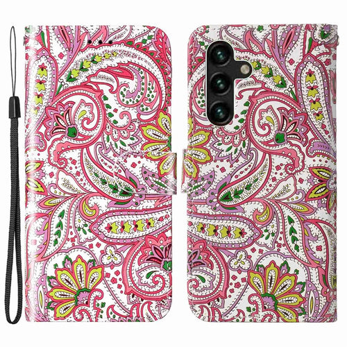 For Samsung Galaxy A04s 4G (164.7mm) Pattern Embossed Phone Case PU Leather TPU Wallet Case with Stand / Hand Strap - Flower - 1
