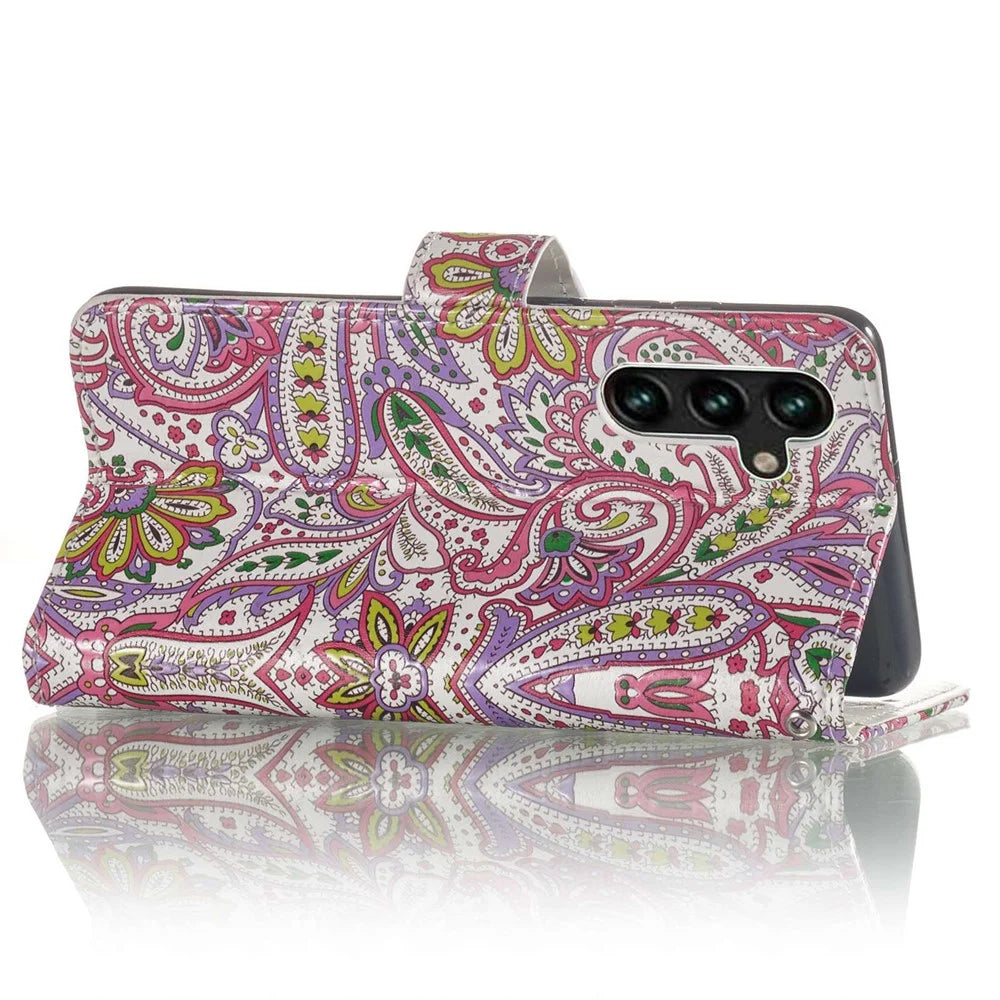 For Samsung Galaxy A04s 4G (164.7mm) Pattern Embossed Phone Case PU Leather TPU Wallet Case with Stand / Hand Strap - Flower - 3