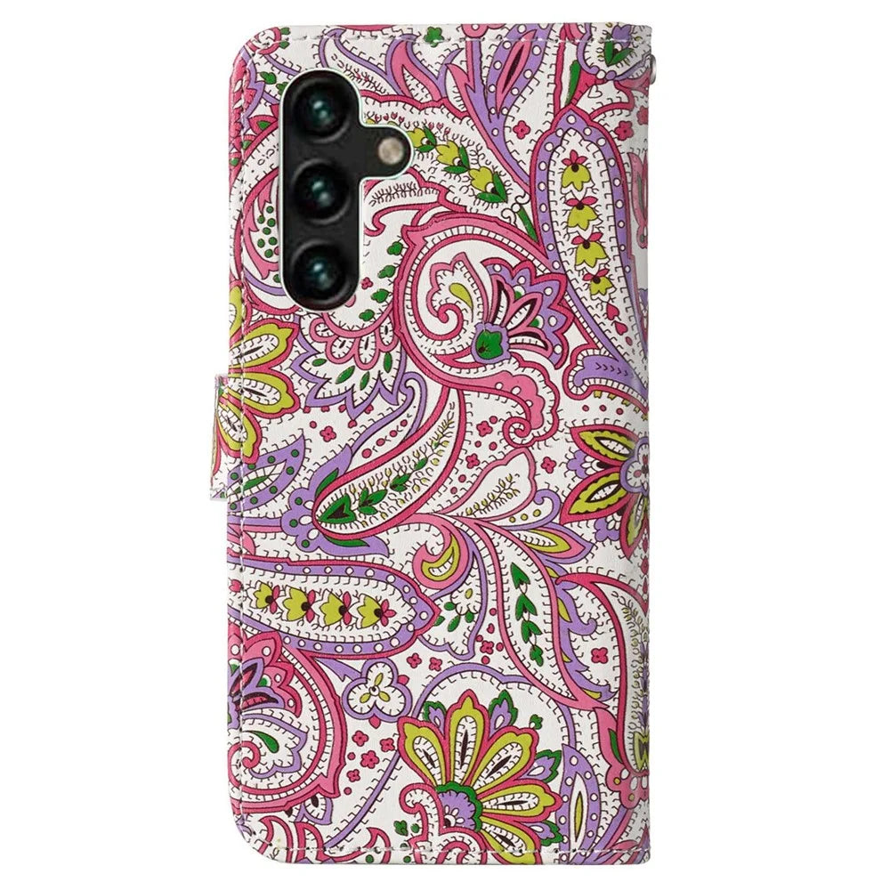 For Samsung Galaxy A04s 4G (164.7mm) Pattern Embossed Phone Case PU Leather TPU Wallet Case with Stand / Hand Strap - Flower - 6