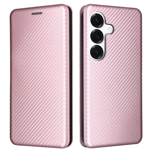 For Samsung Galaxy S26 Case Carbon Fiber Texture Drop-Proof PU Leather Phone Cover - Rose Gold - 1