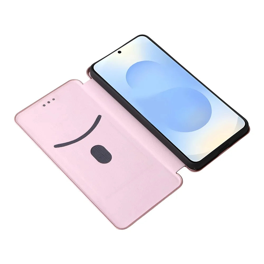 For Samsung Galaxy S26 Case Carbon Fiber Texture Drop-Proof PU Leather Phone Cover - Rose Gold - 2