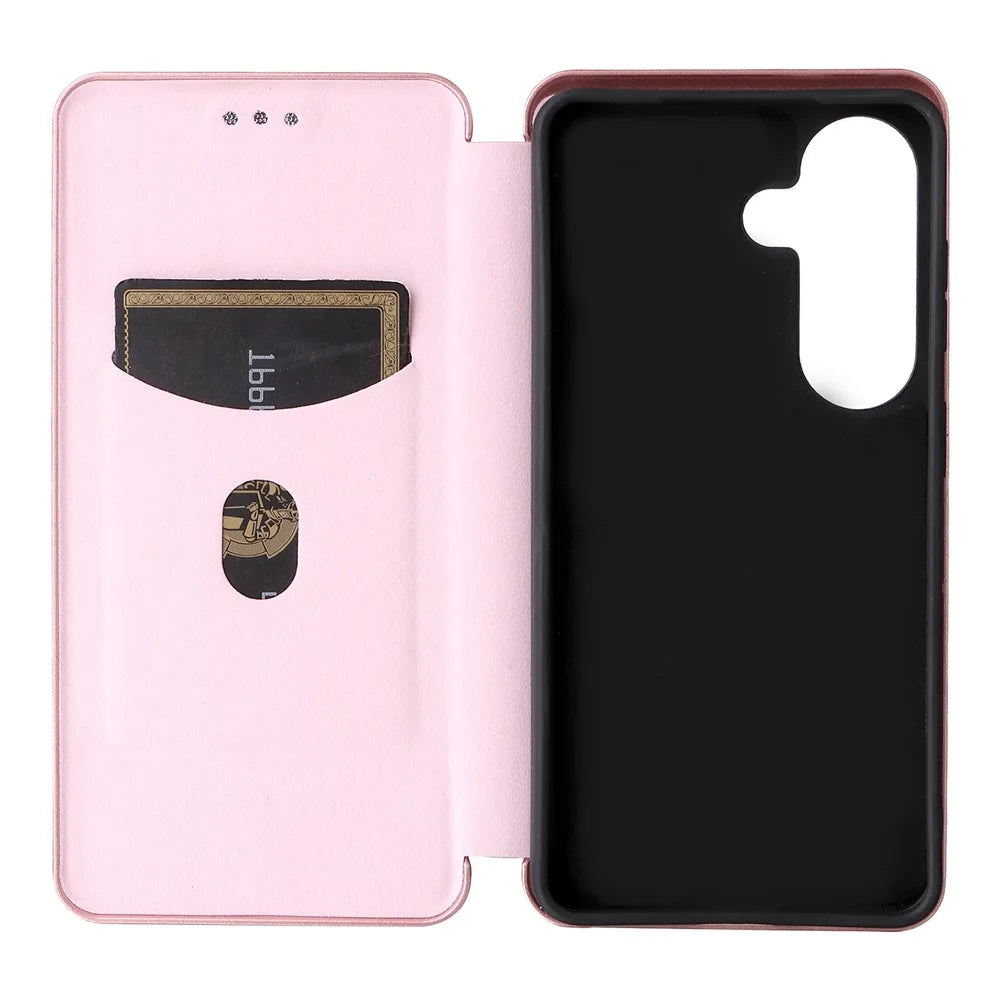 For Samsung Galaxy S26 Case Carbon Fiber Texture Drop-Proof PU Leather Phone Cover - Rose Gold - 4
