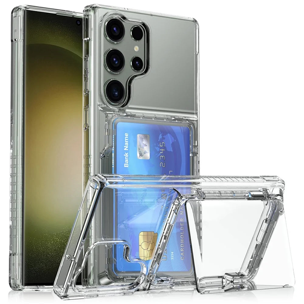 For Samsung Galaxy S26 Ultra Clear Case PC + TPU Phone Cover Card Holder Kickstand - Transparent - 1
