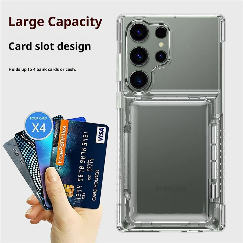 For Samsung Galaxy S26 Ultra Clear Case PC + TPU Phone Cover Card Holder Kickstand - Transparent - 5
