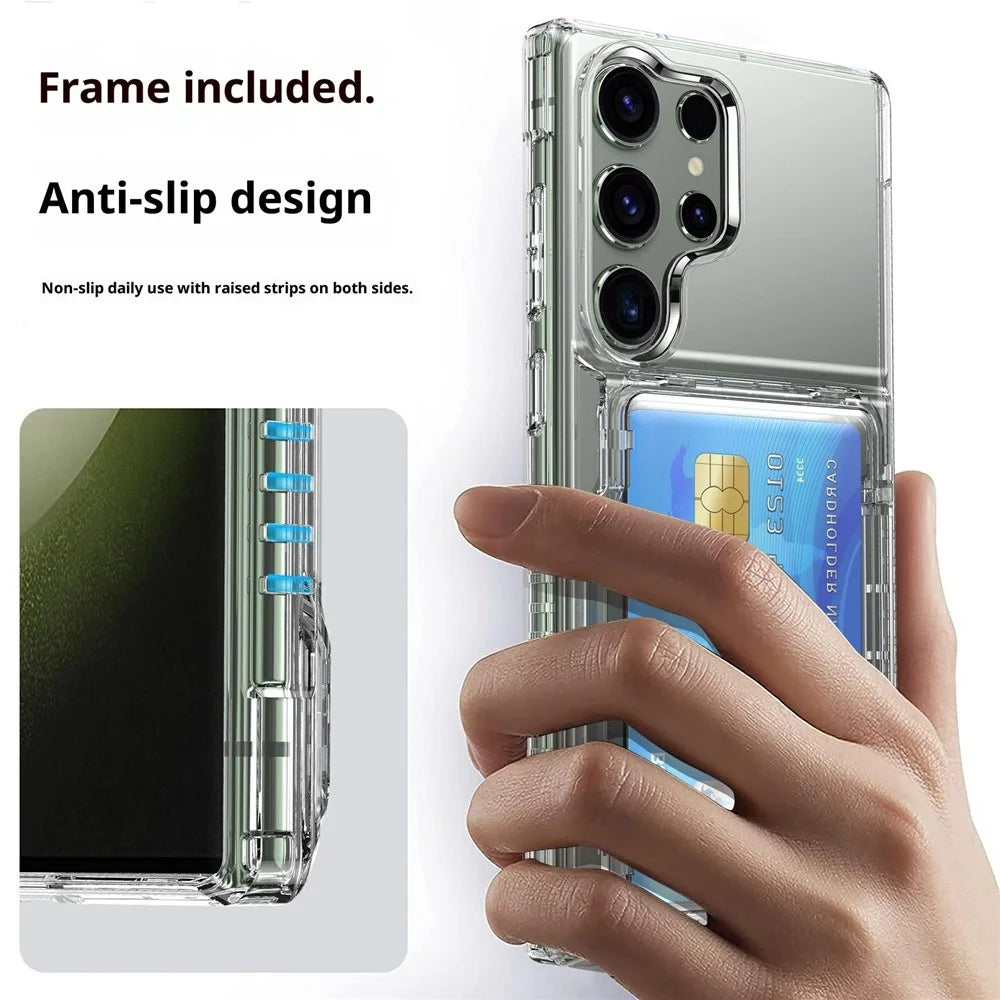 For Samsung Galaxy S26 Ultra Clear Case PC + TPU Phone Cover Card Holder Kickstand - Transparent - 6