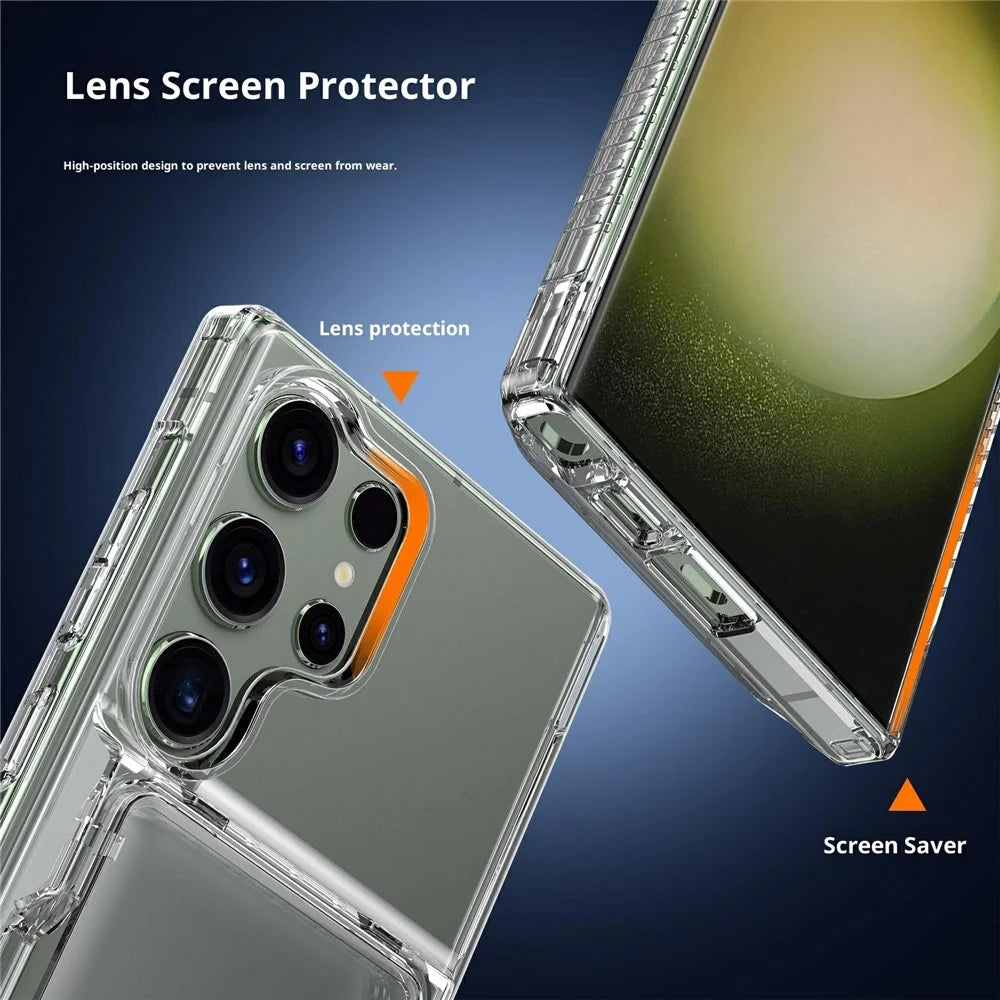 For Samsung Galaxy S26 Ultra Clear Case PC + TPU Phone Cover Card Holder Kickstand - Transparent - 7