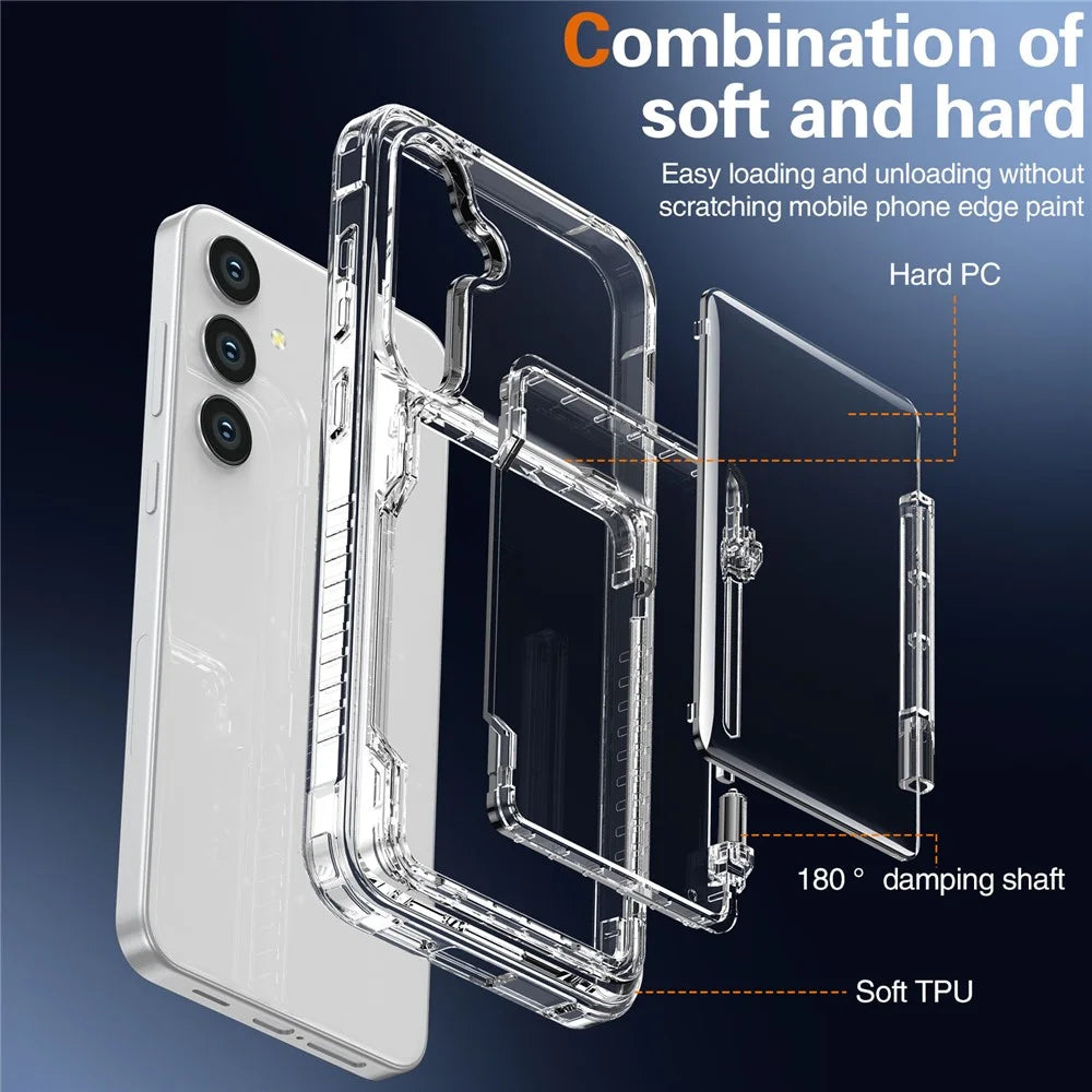 For Samsung Galaxy S26 Clear Case PC + TPU Phone Cover Card Holder Kickstand - Transparent - 7
