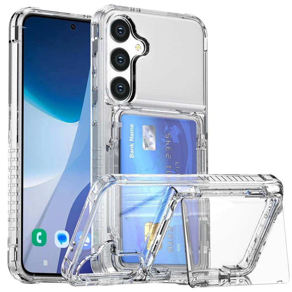 For Samsung Galaxy S26+ Clear Case PC + TPU Phone Cover Card Holder Kickstand - Transparent - 1
