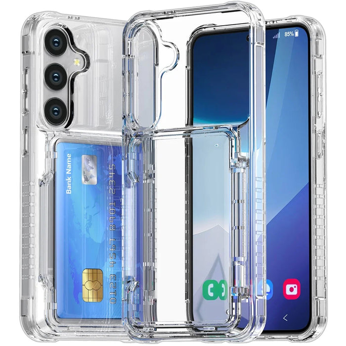 For Samsung Galaxy S26+ Clear Case PC + TPU Phone Cover Card Holder Kickstand - Transparent - 2