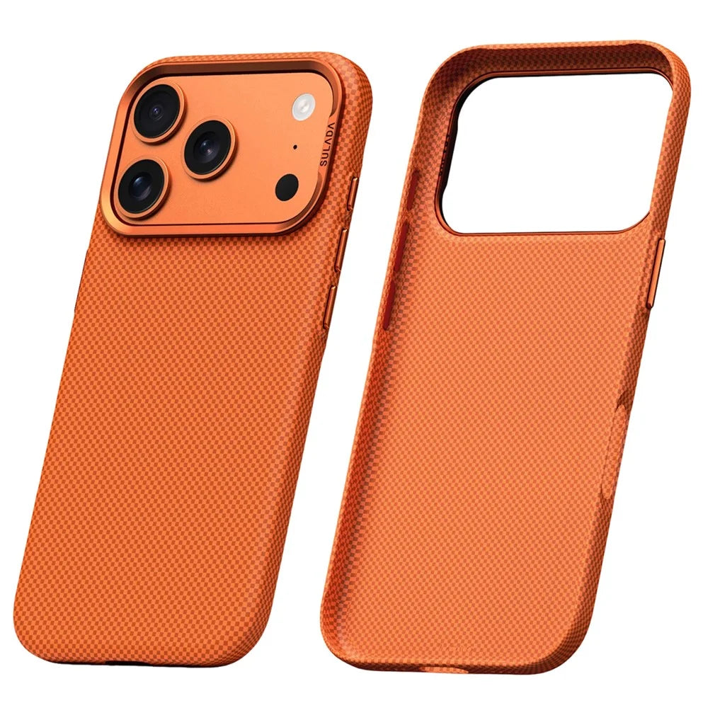 SULADA For iPhone 17 Pro Protective Case Grid Textured Anti Fingerprint Phone Cover - Orange - 1