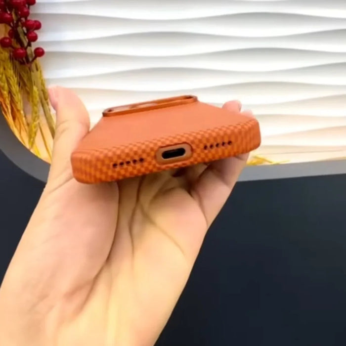 SULADA For iPhone 17 Pro Protective Case Grid Textured Anti Fingerprint Phone Cover - Orange - 4
