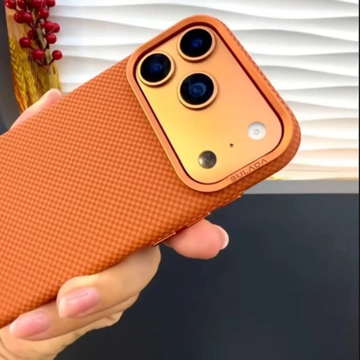 SULADA For iPhone 17 Pro Protective Case Grid Textured Anti Fingerprint Phone Cover - Orange - 5