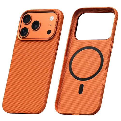 SULADA For iPhone 17 Pro Protective Magnetic Case Grid Textured Anti Fingerprint Phone Cover - Orange - 1
