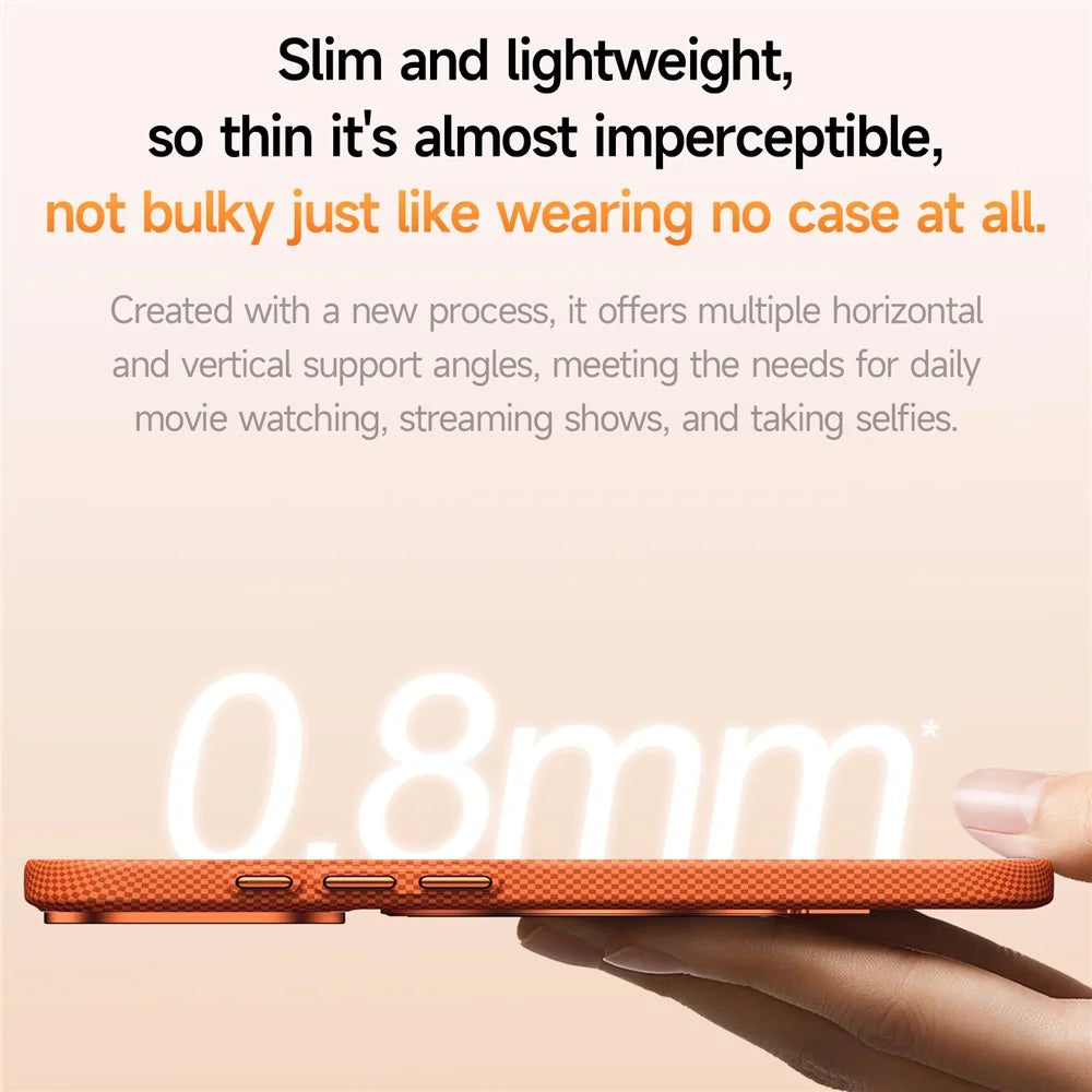 SULADA For iPhone 17 Pro Max Kickstand Magnetic Case Grid Textured Anti Fingerprint Phone Cover - Orange - 2
