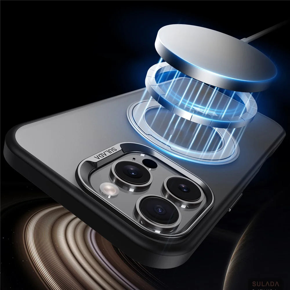 SULADA For iPhone 16 Pro Max Case Magnetic Case Anti-Fingerprints Matte TPU + PC Phone Cover with Kickstand - 3