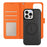 For iPhone 16 Pro Leather Case Compatible with MagSafe Detachable Wallet Phone Cover with Hand Strap - Black / Orange - 7