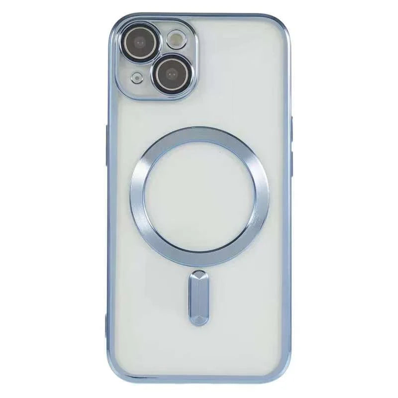 For iPhone 14 Plus Magnetic Case CD Veins Glass Lens Guard TPU Phone Back Cover - Blue - 3