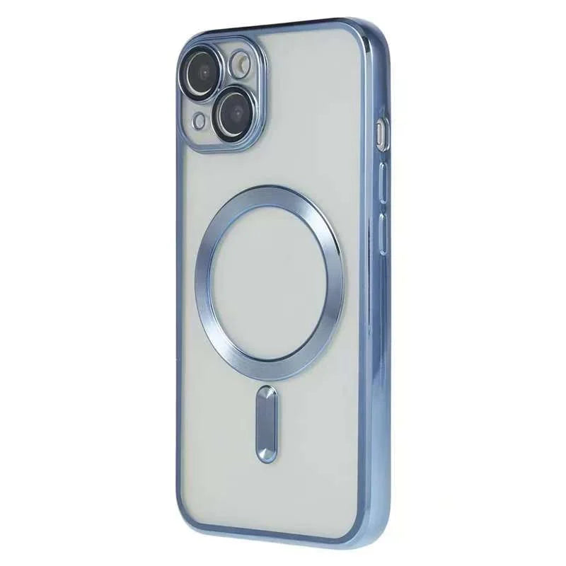 For iPhone 15 Magnetic Case CD Veins Glass Lens Guard TPU Phone Back Cover - Blue - 1