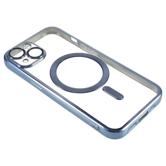 For iPhone 15 Magnetic Case CD Veins Glass Lens Guard TPU Phone Back Cover - Blue - 4