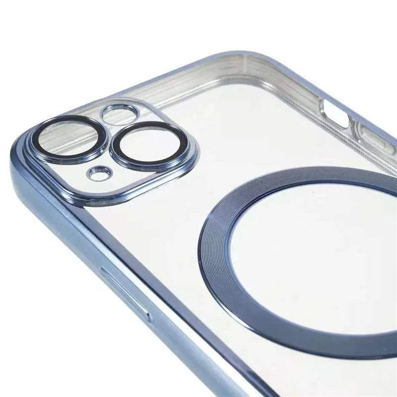 For iPhone 15 Plus Magnetic Case CD Veins Glass Lens Guard TPU Phone Back Cover - Blue - 5